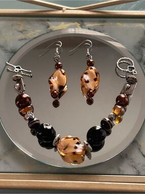 Handcrafted Carved Sapphire Bracelet and Earring Set